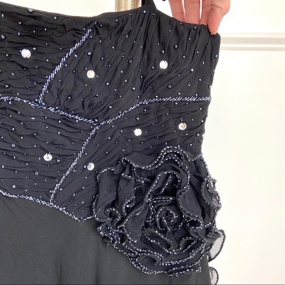 Amanda Adams Couture Hand Beaded Black Tunic Sequin Flower Detail Evening wear L - Picture 9 of 12